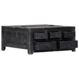 vidaXL Coffee Table Black 25.6"x25.6"x11.8" Solid Mango Wood - WhatYouNeedSales