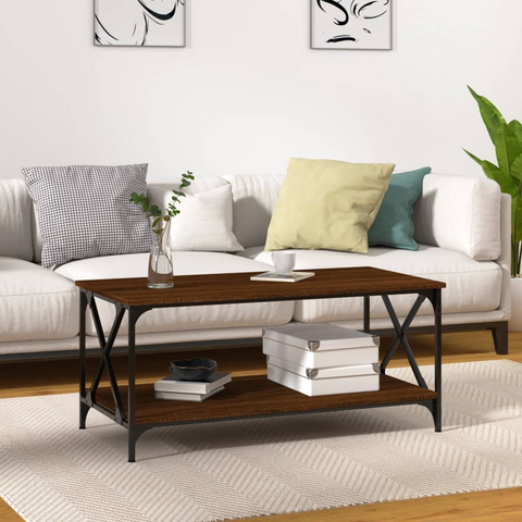 vidaXL Coffee Table Brown Oak 39.4"x19.7"x17.7" Engineered Wood and Iron - WhatYouNeedSales