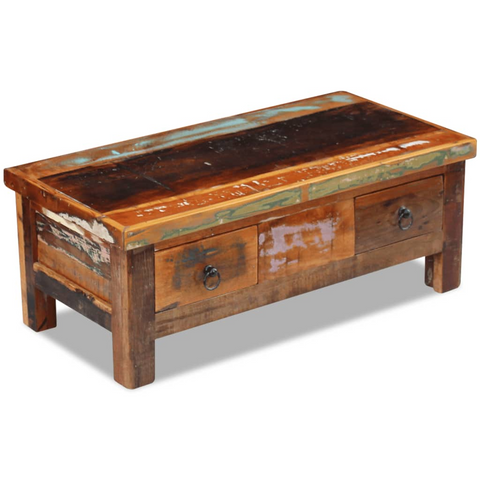 vidaXL Coffee Table Drawers Solid Reclaimed Wood 35.4"x17.7"x13.8" - WhatYouNeedSales