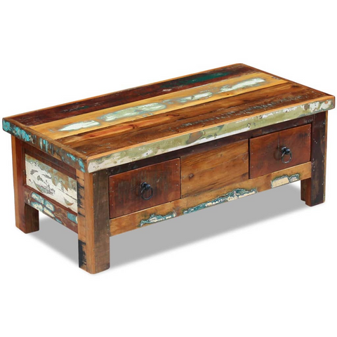 vidaXL Coffee Table Drawers Solid Reclaimed Wood 35.4"x17.7"x13.8" - WhatYouNeedSales