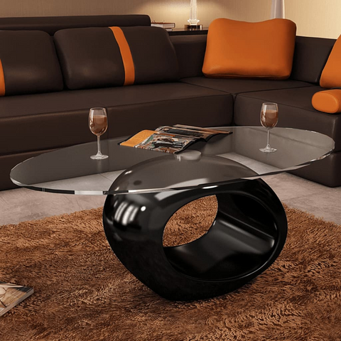 vidaXL Coffee Table with Oval Glass Top High Gloss Black - WhatYouNeedSales