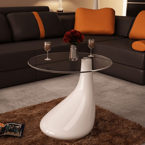 vidaXL Coffee Table with Round Glass Top High Gloss White - WhatYouNeedSales