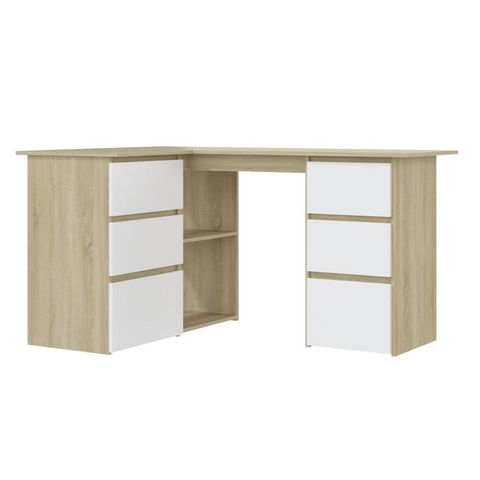 vidaXL Corner Desk White and Sonoma Oak 57.1"x39.4"x29.9" Engineered Wood - WhatYouNeedSales