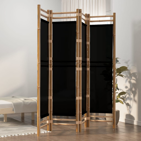 vidaXL Folding 4-Panel Room Divider 63" Bamboo and Canvas - WhatYouNeedSales