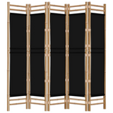 vidaXL Folding 5-Panel Room Divider 78.7" Bamboo and Canvas - WhatYouNeedSales