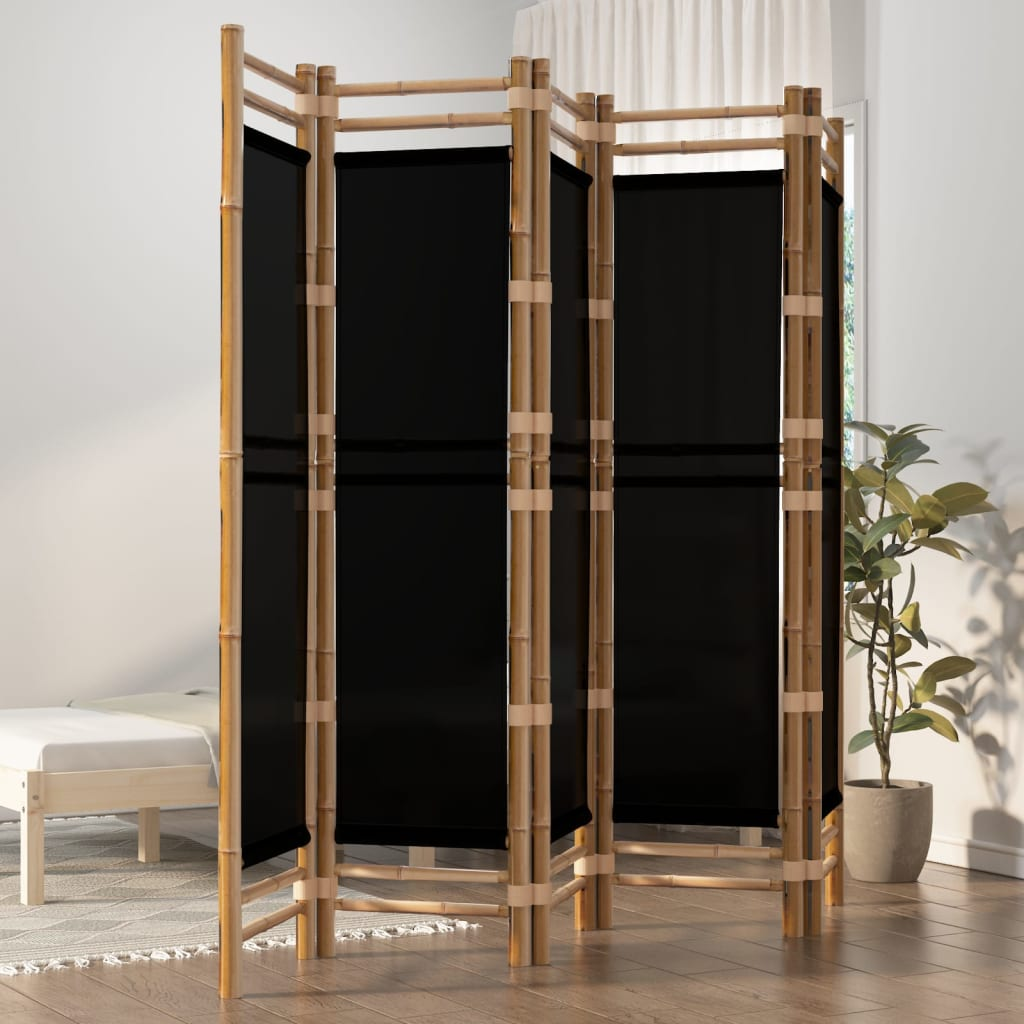 vidaXL Folding 5-Panel Room Divider 78.7" Bamboo and Canvas - WhatYouNeedSales