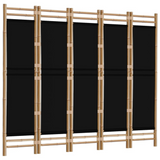 vidaXL Folding 5-Panel Room Divider 78.7" Bamboo and Canvas - WhatYouNeedSales