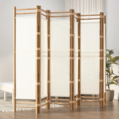 vidaXL Folding 6-Panel Room Divider 94.5" Bamboo and Canvas - WhatYouNeedSales