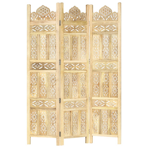 vidaXL Hand carved 3-Panel Room Divider 47.2"x65" Solid Mango Wood - WhatYouNeedSales