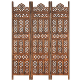 vidaXL Hand carved 3-Panel Room Divider Brown 47.2"x65" Solid Mango Wood - WhatYouNeedSales