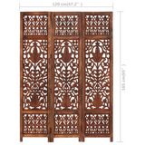 vidaXL Hand Carved 3-Panel Room Divider Brown 47.2"x65" Solid Mango Wood - WhatYouNeedSales