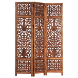 vidaXL Hand Carved 3-Panel Room Divider Brown 47.2"x65" Solid Mango Wood - WhatYouNeedSales