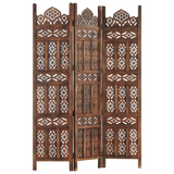 vidaXL Hand carved 3-Panel Room Divider Brown 47.2"x65" Solid Mango Wood - WhatYouNeedSales