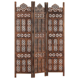 vidaXL Hand carved 3-Panel Room Divider Brown 47.2"x65" Solid Mango Wood - WhatYouNeedSales