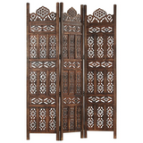 vidaXL Hand carved 3-Panel Room Divider Brown 47.2"x65" Solid Mango Wood - WhatYouNeedSales