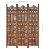 vidaXL Hand carved 3-Panel Room Divider Brown 47.2"x65" Solid Mango Wood - WhatYouNeedSales