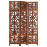 vidaXL Hand Carved 3-Panel Room Divider Brown 47.2"x65" Solid Mango Wood - WhatYouNeedSales