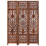 vidaXL Hand Carved 3-Panel Room Divider Brown 47.2"x65" Solid Mango Wood - WhatYouNeedSales