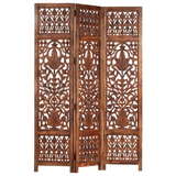 vidaXL Hand Carved 3-Panel Room Divider Brown 47.2"x65" Solid Mango Wood - WhatYouNeedSales