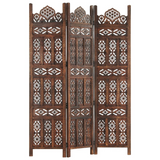 vidaXL Hand carved 3-Panel Room Divider Brown 47.2"x65" Solid Mango Wood - WhatYouNeedSales