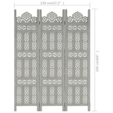 vidaXL Hand carved 3-Panel Room Divider Gray 47.2"x65" Solid Mango Wood - WhatYouNeedSales