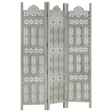 vidaXL Hand carved 3-Panel Room Divider Gray 47.2"x65" Solid Mango Wood - WhatYouNeedSales