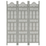 vidaXL Hand carved 3-Panel Room Divider Gray 47.2"x65" Solid Mango Wood - WhatYouNeedSales