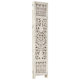 vidaXL Hand carved 3-Panel Room Divider White 47.2"x65" Solid Mango Wood - WhatYouNeedSales