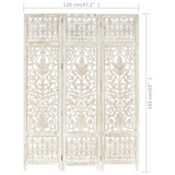 vidaXL Hand carved 3-Panel Room Divider White 47.2"x65" Solid Mango Wood - WhatYouNeedSales