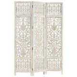 vidaXL Hand carved 3-Panel Room Divider White 47.2"x65" Solid Mango Wood - WhatYouNeedSales