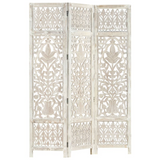 vidaXL Hand carved 3-Panel Room Divider White 47.2"x65" Solid Mango Wood - WhatYouNeedSales