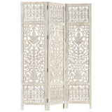 vidaXL Hand carved 3-Panel Room Divider White 47.2"x65" Solid Mango Wood - WhatYouNeedSales