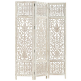 vidaXL Hand carved 3-Panel Room Divider White 47.2"x65" Solid Mango Wood - WhatYouNeedSales