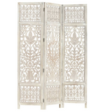 vidaXL Hand carved 3-Panel Room Divider White 47.2"x65" Solid Mango Wood - WhatYouNeedSales