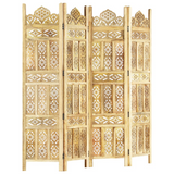 vidaXL Hand carved 4-Panel Room Divider 63"x65" Solid Mango Wood - WhatYouNeedSales