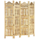 vidaXL Hand carved 4-Panel Room Divider 63"x65" Solid Mango Wood - WhatYouNeedSales