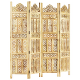 vidaXL Hand carved 4-Panel Room Divider 63"x65" Solid Mango Wood - WhatYouNeedSales