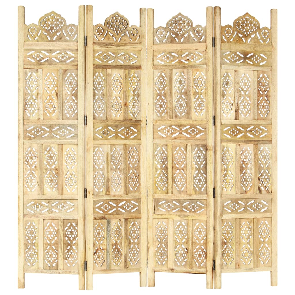 vidaXL Hand carved 4-Panel Room Divider 63"x65" Solid Mango Wood - WhatYouNeedSales