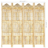 vidaXL Hand carved 4-Panel Room Divider 63"x65" Solid Mango Wood - WhatYouNeedSales