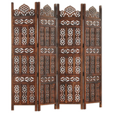 vidaXL Hand carved 4-Panel Room Divider Brown 63"x65" Solid Mango Wood - WhatYouNeedSales