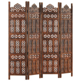 vidaXL Hand carved 4-Panel Room Divider Brown 63"x65" Solid Mango Wood - WhatYouNeedSales