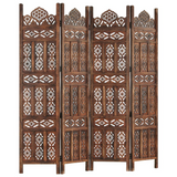 vidaXL Hand carved 4-Panel Room Divider Brown 63"x65" Solid Mango Wood - WhatYouNeedSales