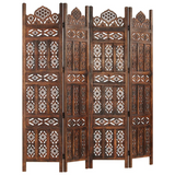 vidaXL Hand carved 4-Panel Room Divider Brown 63"x65" Solid Mango Wood - WhatYouNeedSales