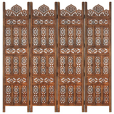 vidaXL Hand carved 4-Panel Room Divider Brown 63"x65" Solid Mango Wood - WhatYouNeedSales