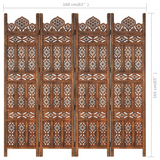 vidaXL Hand carved 4-Panel Room Divider Brown 63"x65" Solid Mango Wood - WhatYouNeedSales