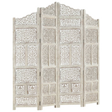 vidaXL Hand carved 4-Panel Room Divider White 63"x65" Solid Mango Wood - WhatYouNeedSales