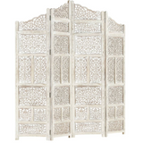 vidaXL Hand carved 4-Panel Room Divider White 63"x65" Solid Mango Wood - WhatYouNeedSales