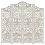 vidaXL Hand carved 4-Panel Room Divider White 63"x65" Solid Mango Wood - WhatYouNeedSales