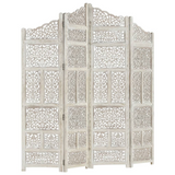 vidaXL Hand carved 4-Panel Room Divider White 63"x65" Solid Mango Wood - WhatYouNeedSales