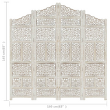 vidaXL Hand carved 4-Panel Room Divider White 63"x65" Solid Mango Wood - WhatYouNeedSales